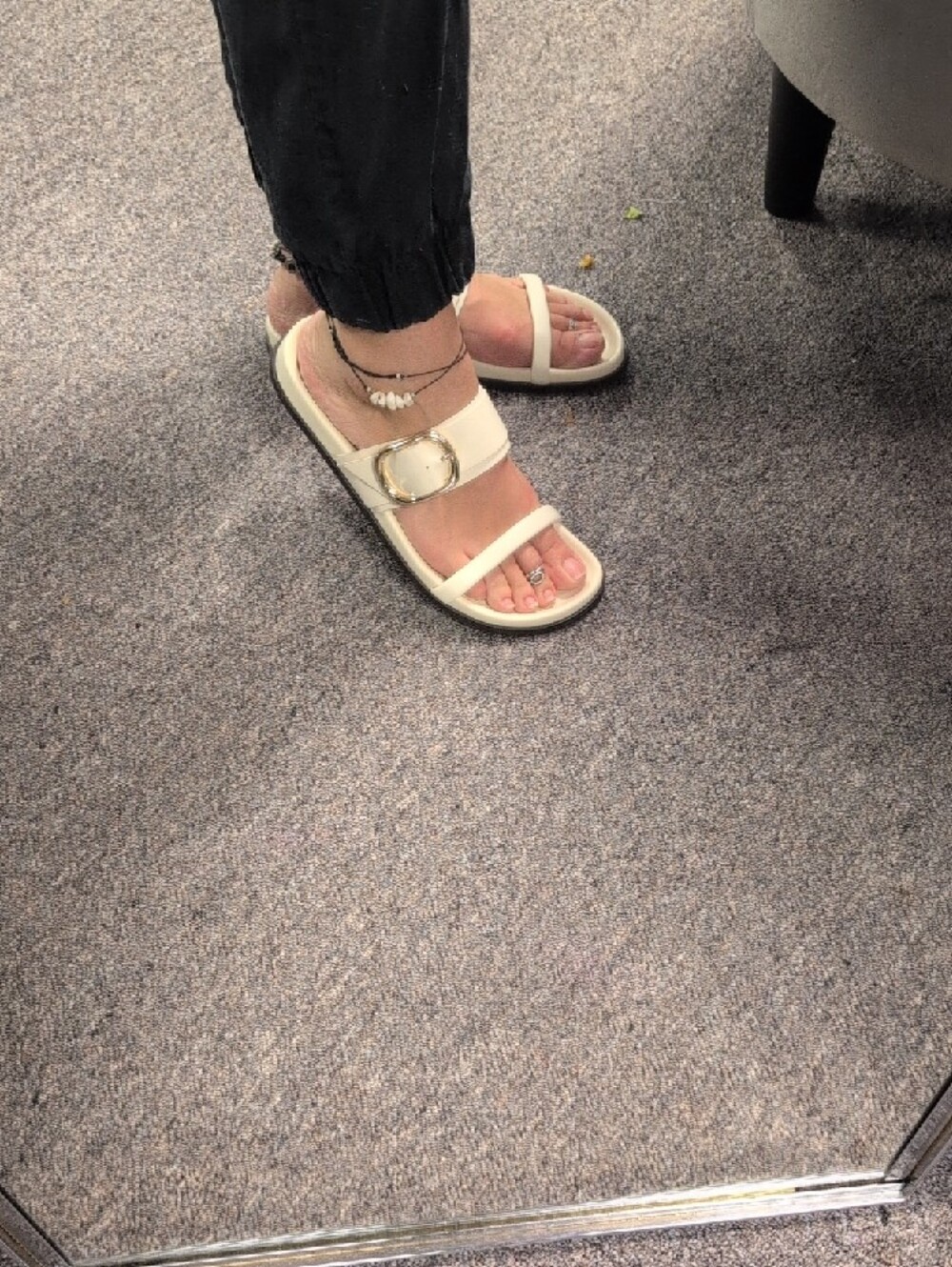 Zara Cream Slide Sandals with Gold-Tone Buckle Detail - Picture 7 of 10